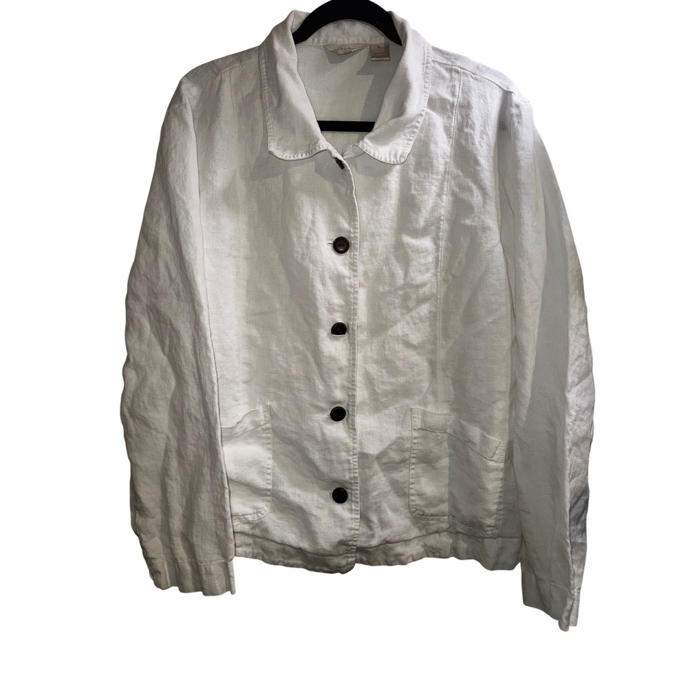 J. Jill White 100% Linen Button Front Pocket Jacket Womens XL Coastal Minimalist